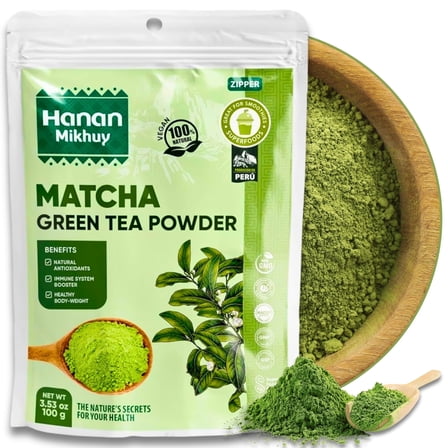 Matcha Green Tea Powder 100g - 100% Natural Té Verde Molido - Vegan, Non-GMO, Gluten-Free - for Smoothies, Baking, Recipes From Peru 3.53oz
