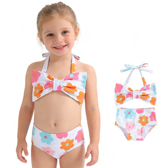 XINXIAOO Girls Swimsuits 2 Piece Tankini Sets Casual Adjustable Straps Summer Beachwear Tankini for Kids Girls Swimsuits Size 4-5 Years