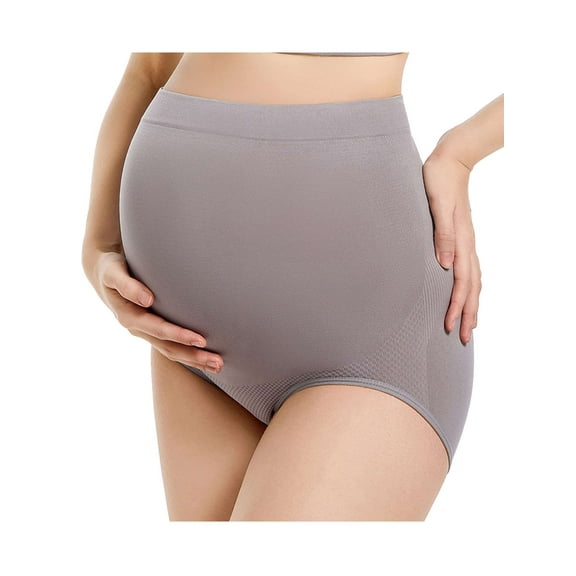 Spencer Women's Maternity High Waist Underwear Pregnancy Soft Seamless Panties Maternity Underwear Over Bump (S,Gray)