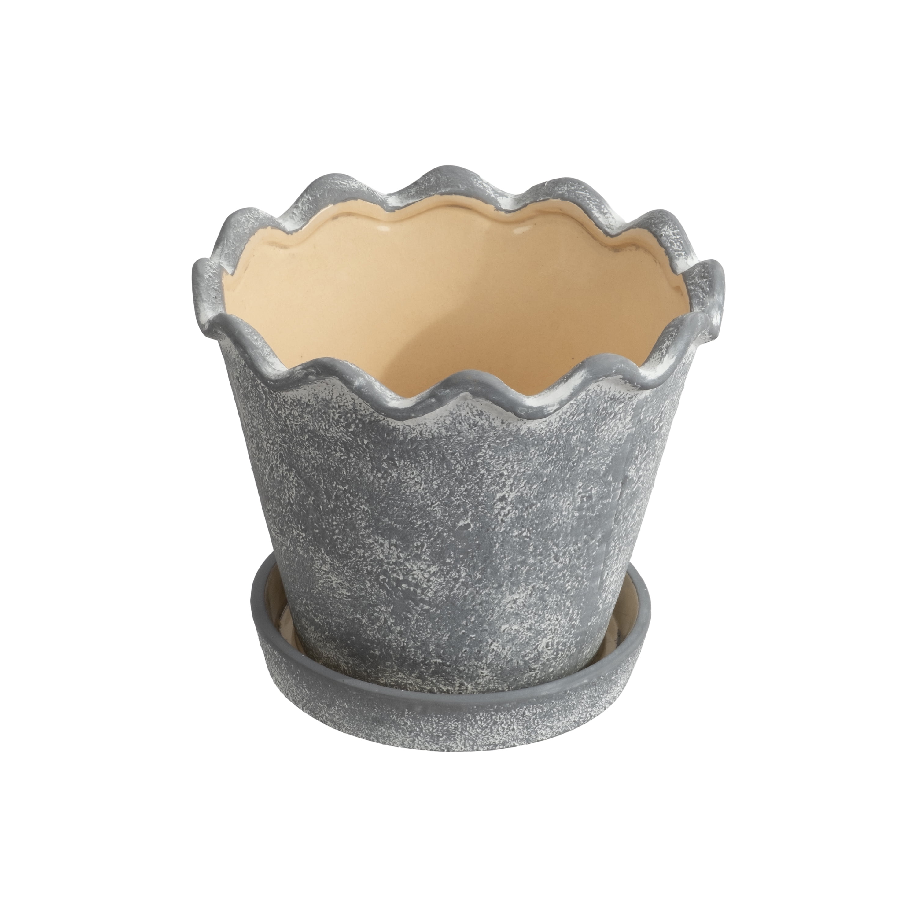 My Texas House Gray 8 inch Wave Planter Ceramic Pot for Indoor and Outdoor Use