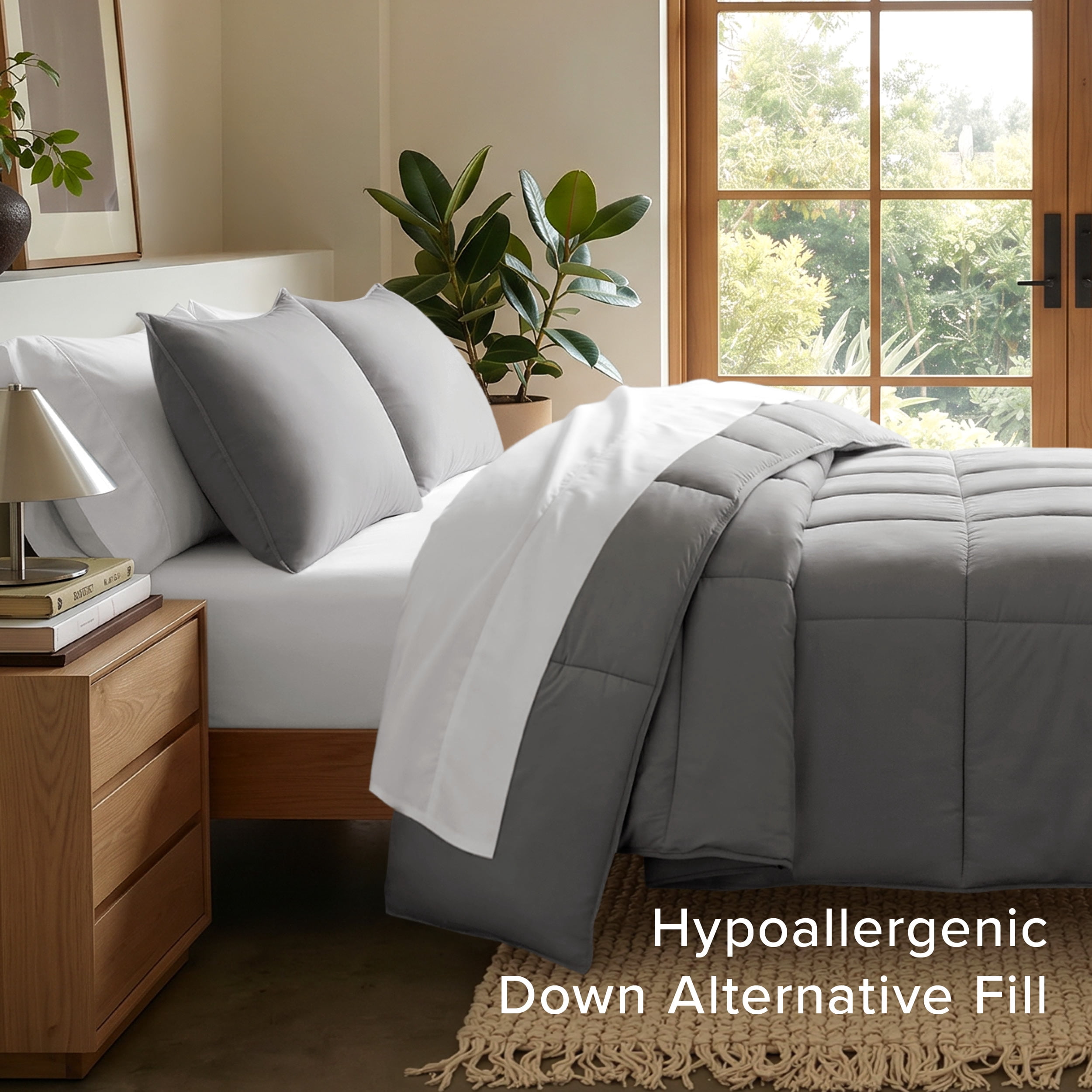 Bare Home Down Alternative Comforter Set - 2-Pieces - All Seasons - Twin/Twin-XL, Gray