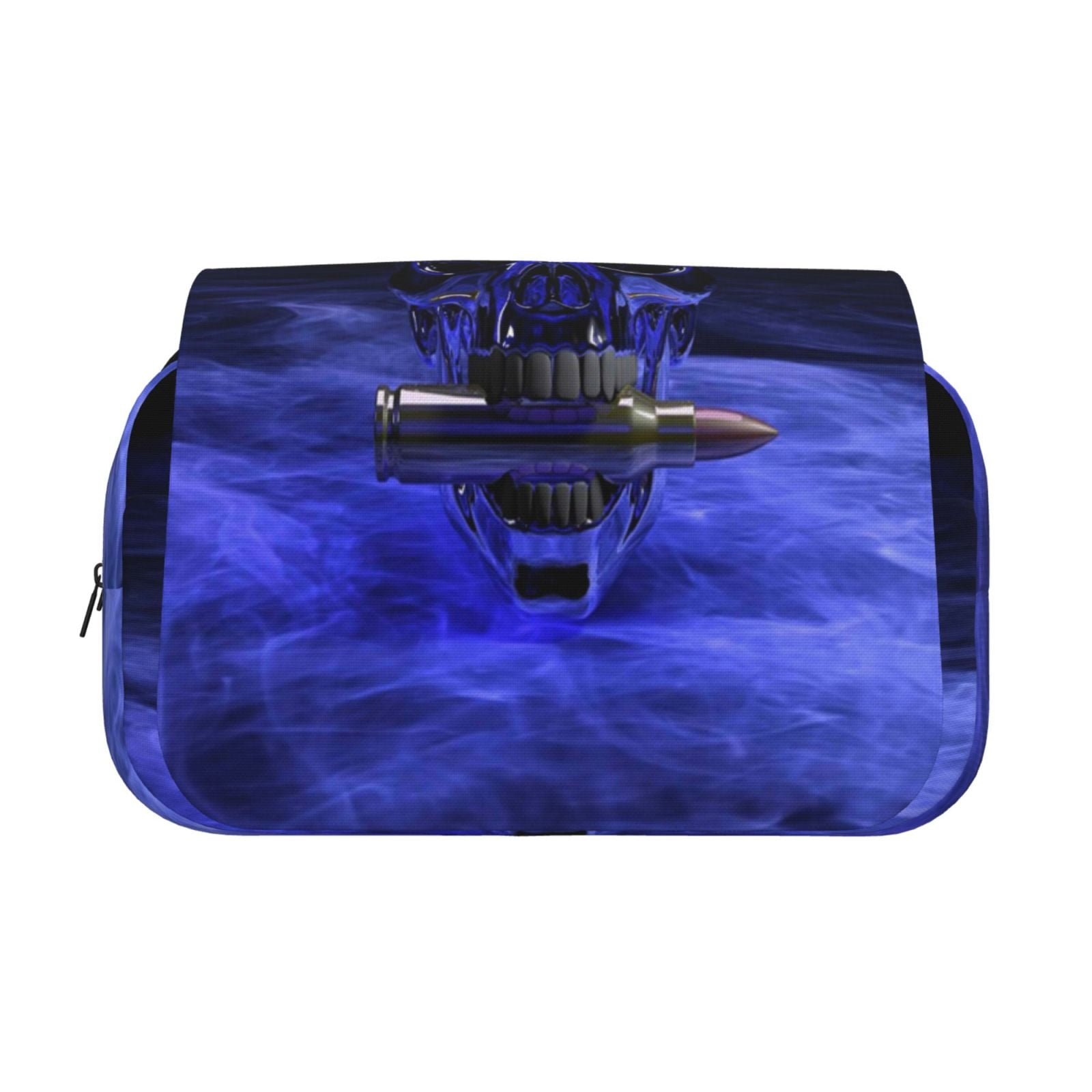 Rateoe Steel Skull Pattern Double Clamshell Pen Case, Storage Organizer with Two Zipper Compartments– Holds Up to 50 Pencils & Pens