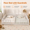 thumbnail image 2 of Miniyam Double Twin Floor Bed for Kids, Wood Bed Frame with Guardrails, Low Profile Design, White, 2 of 8