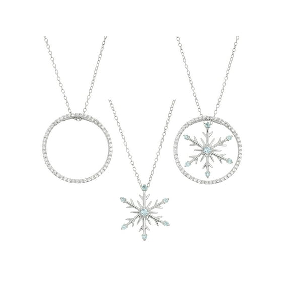 Sterling Silver Blue Topaz Created White Sapphire Snowflake Necklace 18 Inch