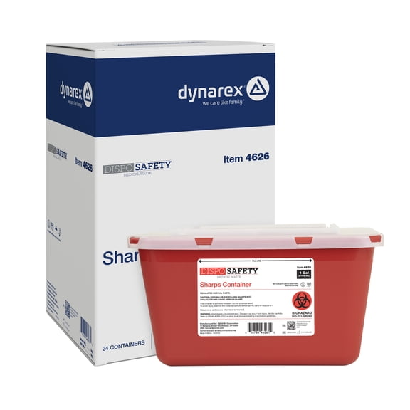 Dynarex Sharps Container, Thermoplastic Container with Translucent Lid, 1 Gallon, 24 Count