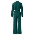 thumbnail image 7 of Jumpsuit Women Casual Jumpsuits Loose Fit Belted Dressy Long Sleeve Crewneck Autumn Jumpsuit Long Wide Legs Formal Rompers,Green Women'S Polyester Jumpsuit L, 7 of 7
