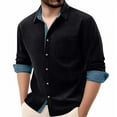 thumbnail image 5 of ZCFZJW Men's Corduroy Button Down Shirt Color Block Long Sleeve Casual Collared Wrinkle Free Classic Fit Untucked Shirts with Pocket Black XXXL, 5 of 9