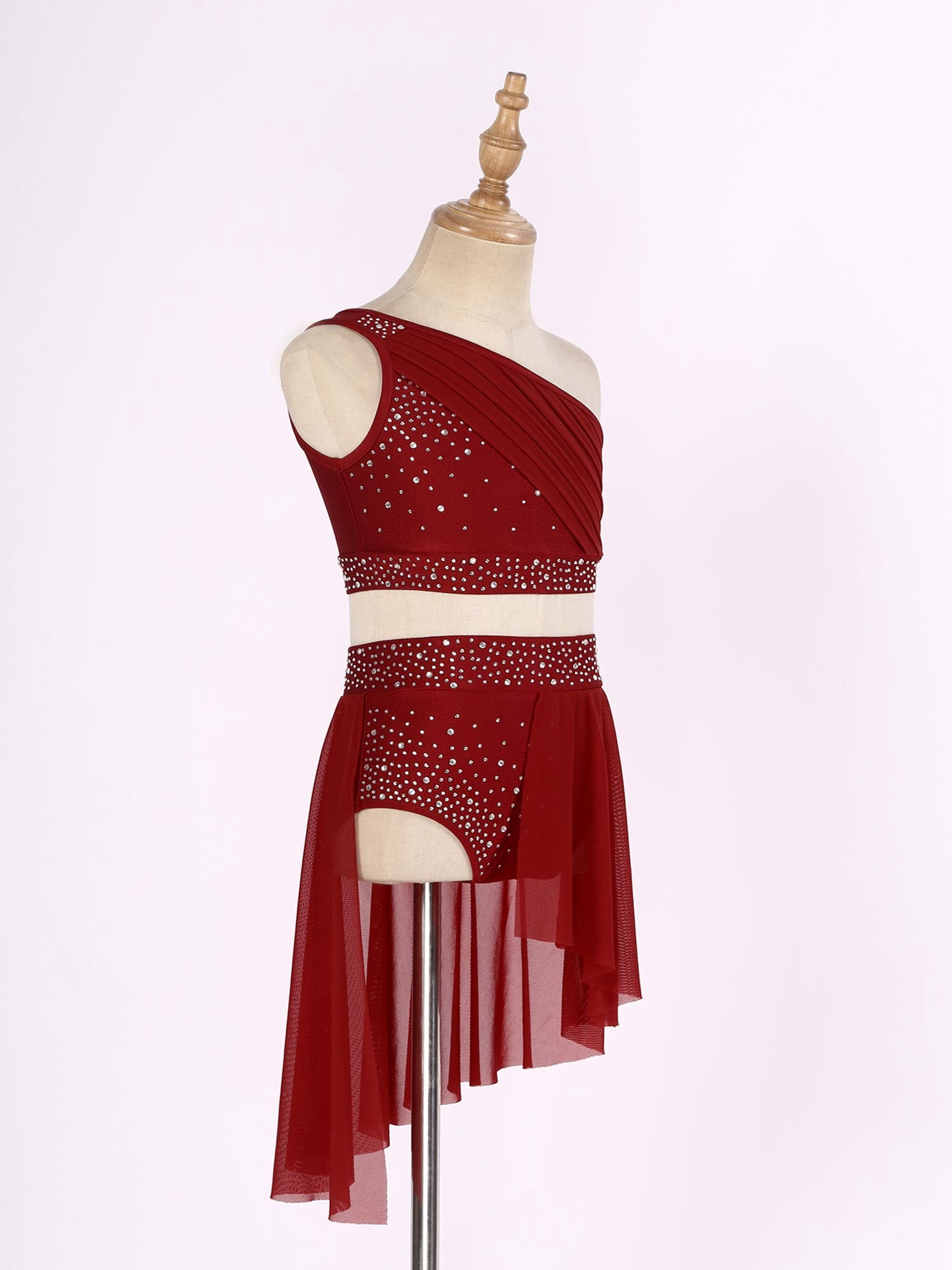 TSSOE Kids Girls 2 Pieces Lyrical Dance Dress Crop Top with Tutu Skirt Ballet Figure Skating Dress Burgundy 6