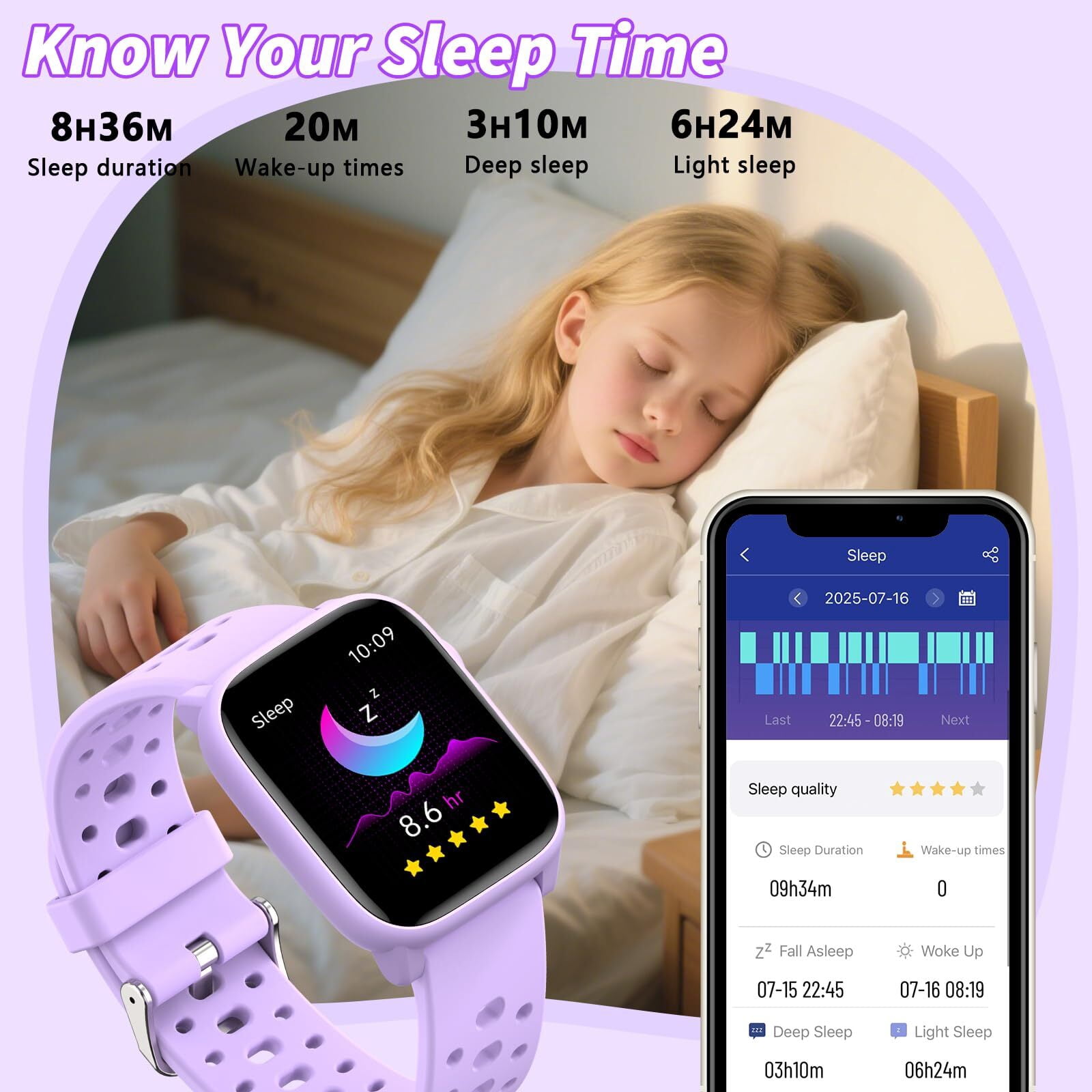 Kids Smart Watch 1.85" Upgrade - Fitness Tracker with Heart Rate Sleep Monitor Pedometer, 100+ Sports Modes, 12 Puzzle Games, Activity Tracker for Boys Girls Teens Aged 6-15 Outdoor Fun (Purple)