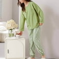 thumbnail image 5 of Savings 2 Piece Pajamas Sets for Women Long Sleeve Round Neck Stripes Casual Loose Tops with Pants Comfy Loungewear Sets Sleepwear Green,XL, 5 of 5