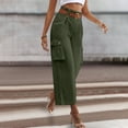 thumbnail image 4 of cFmduc Women High Waist Pants Casual Wide Leg Pants with Pockets Buckle Cuffed Cargo Pants, 4 of 7