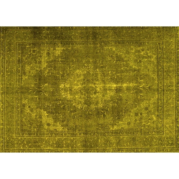 Ahgly Company Machine Washable Indoor Rectangle Persian Yellow Traditional Area Rugs, 5' x 7'