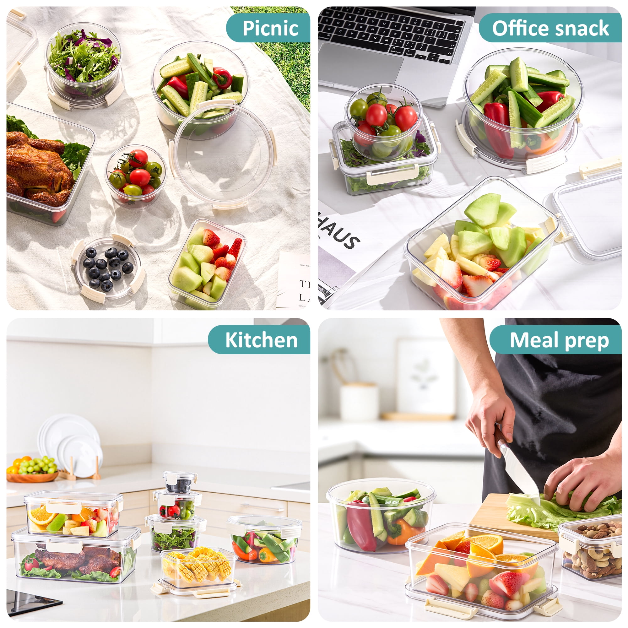 Sorbus 3-Pack Nesting Rectangle Plastic Food Storage Containers with Airtight Lids, BPA-Free Meal Prep Containers