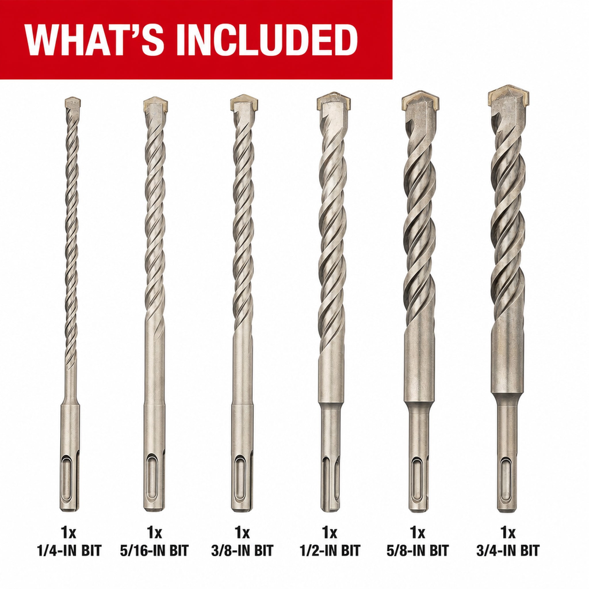 Hyper Tough 8-Inch SDS Plus Type Masonry Bit Set, 6 Pieces