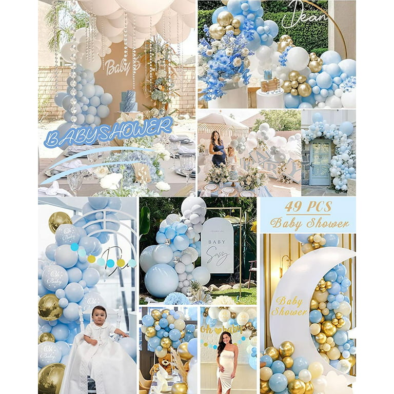 AYUQI Baby Shower Decorations, Blue White Baby Shower Balloons Boys Baby  Gender Reveal Decorations Set, Baby Boy Shower Decorations Balloons with Oh  Baby Bunting Banner 