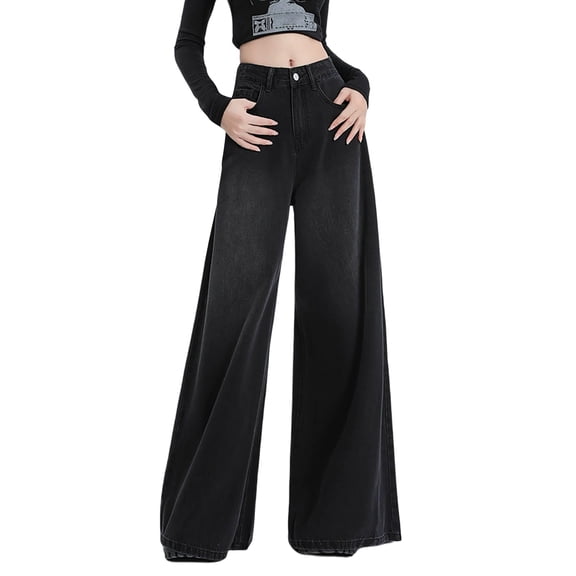 Women's New Wash High Waist Wide Leg Jeans Casual, Floral Design, Polyester Blend, Multiple Sizes Available