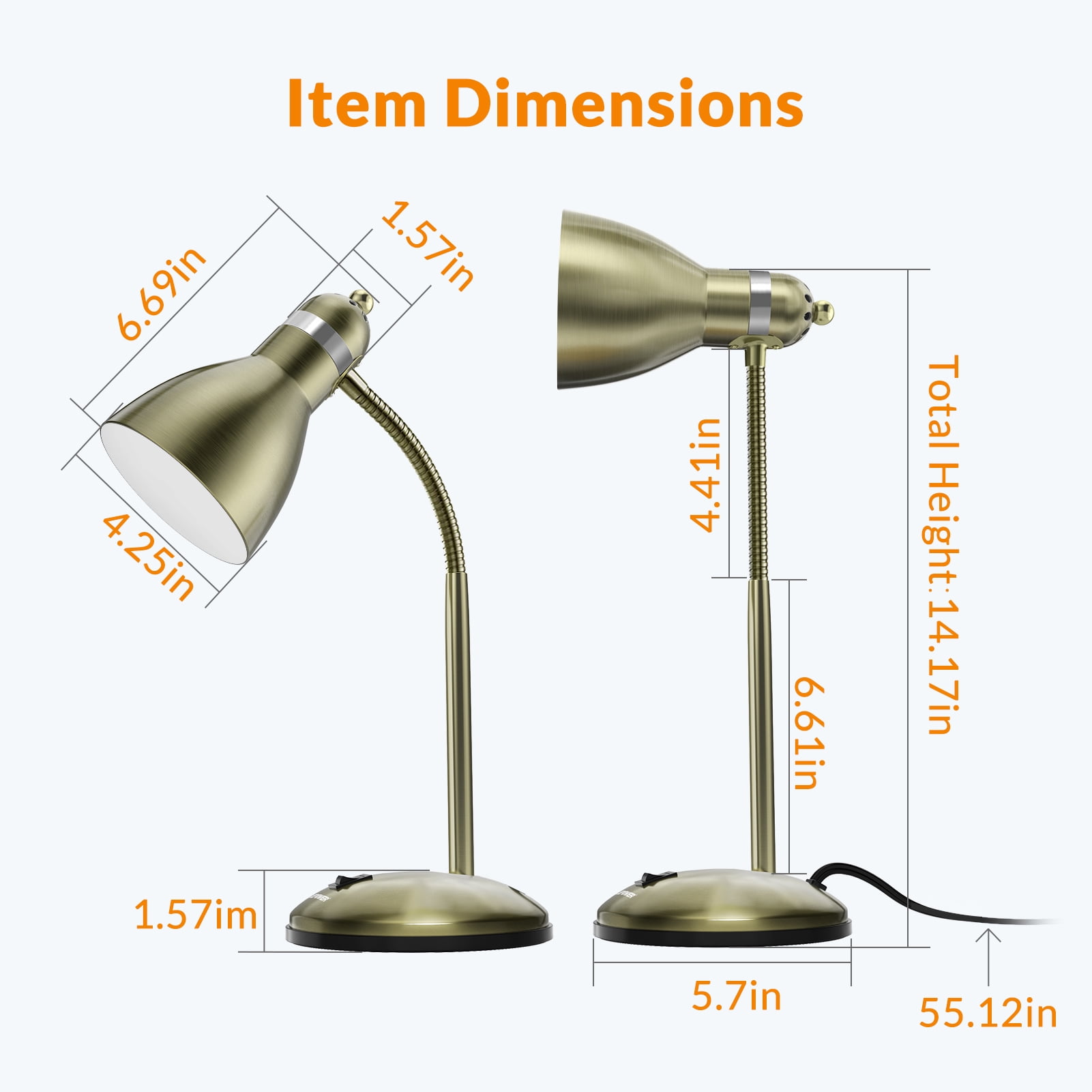 LEPOWER Metal Desk Lamp, Adjustable Gooseneck Table Lamp for Home, Office, Bedroom, Bronze