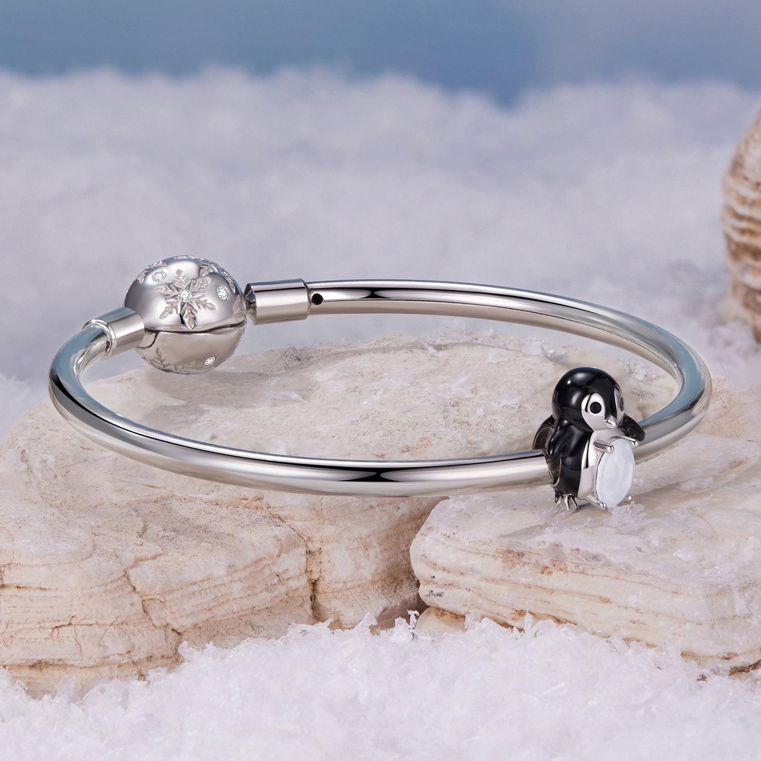 Penguin Beaded Bracelet Charm, 925 Sterling Silver Accessory, Compatible with 3mm-4.5mm Bracelet