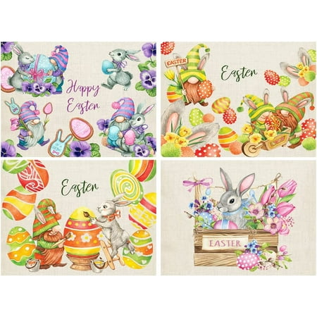 

SPXUBZ Easter Placemats Easter Bunny Egg Purple Flower Gnome 18x12 Inch Placemats for Family Table Holiday Decoration Placemat Set of 4