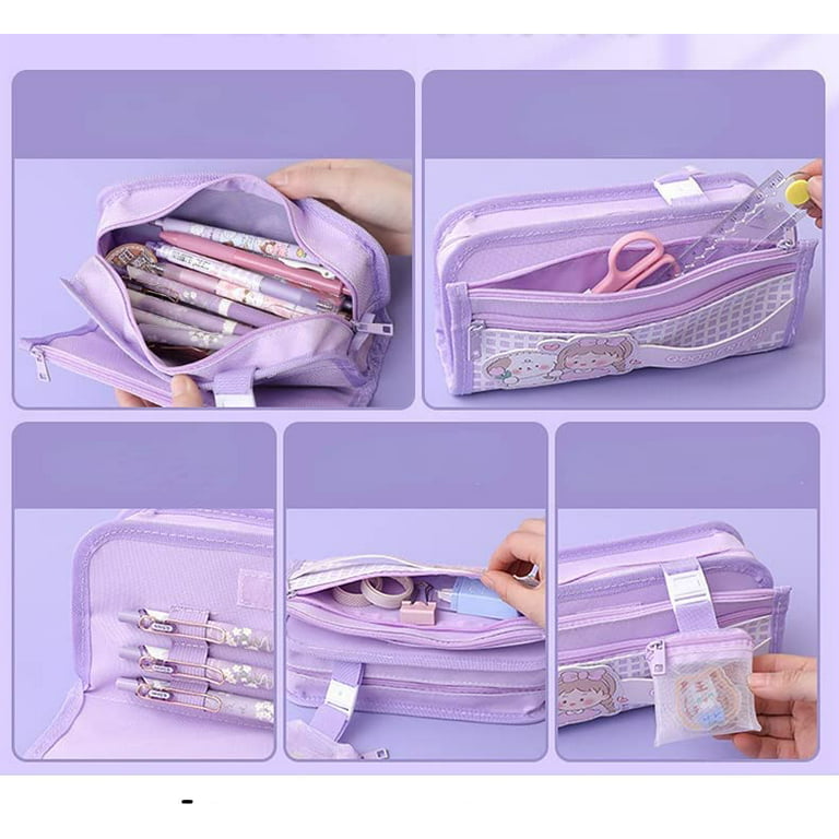 Purple Characters Graphic Pencil Cases Stationery Zipper School Office