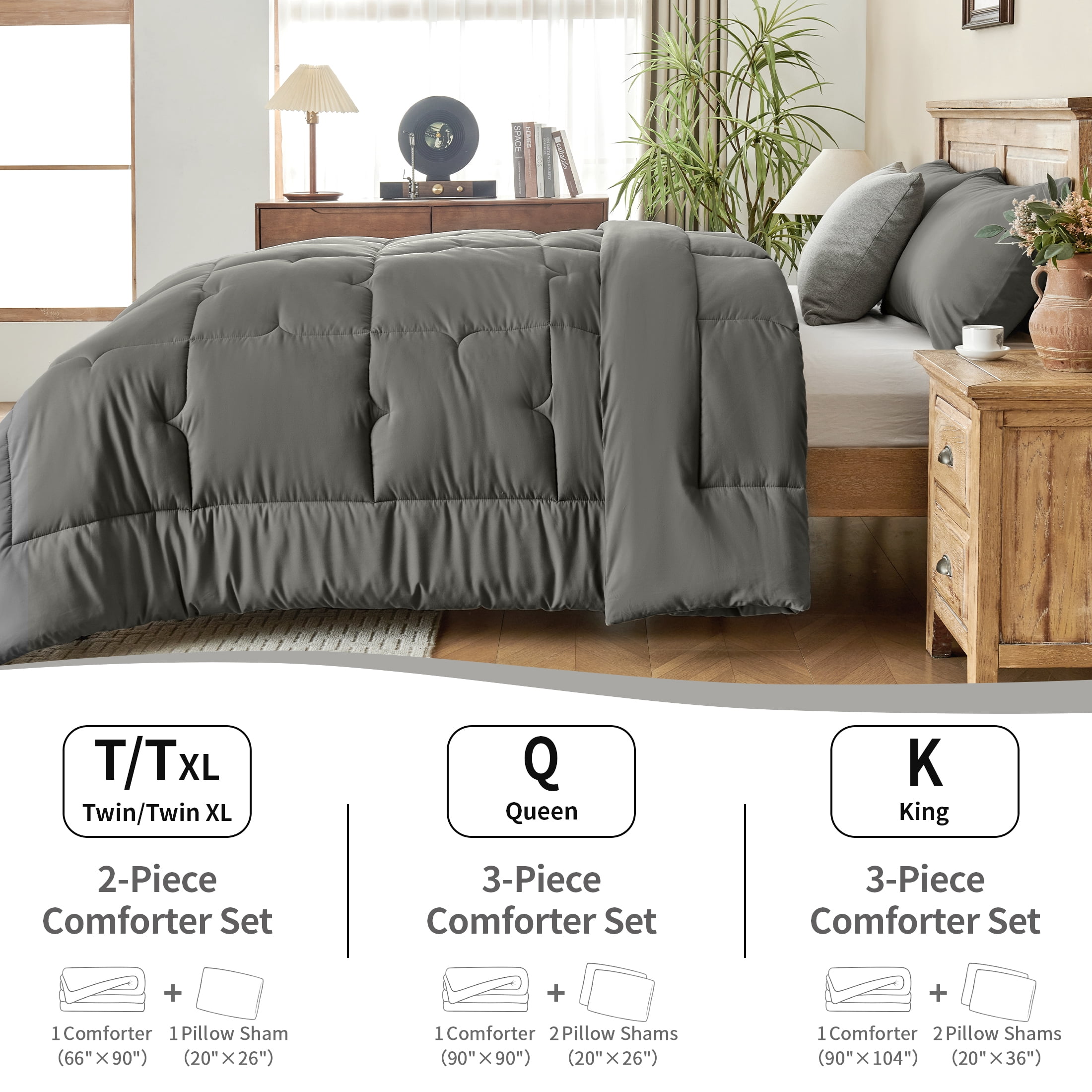 CIVETET 3-Piece Queen Comforter Set, Luxury Bed Linen - All-Season Down Alternative Bedding Bundle with 2 Pillow Shams, Premium Soft Bedding Set Machine Washable