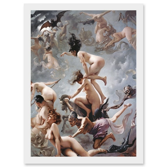 Falero Witches Going To Their Sabbath Painting A4 Artwork Framed Wall Art Print