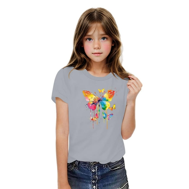 Rbaofujie T-Shirts Graphiques à Manches Courtes pour Filles, Col Rond, Hauts pour Enfants, Vêtements d'Été Décontractés pour Filles
