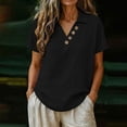 thumbnail image 4 of Jerdar Women's Casual Linen Blouse Collared V-Neck Short Sleeve Button Detail Curved Hem Summer Top XL, 4 of 6