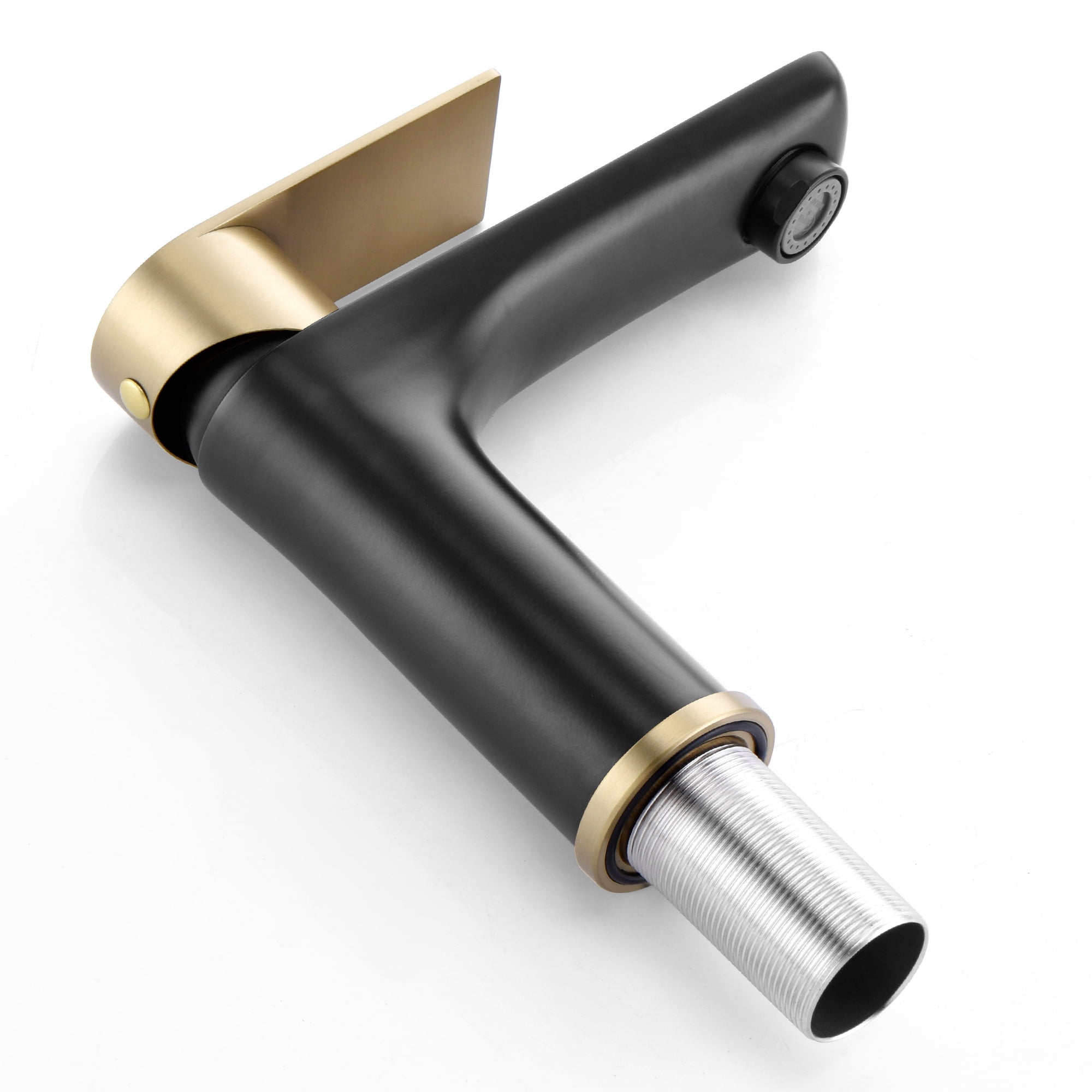 sumerain Bathroom Faucet Stainless Steel Bathroom Sink Faucet Single Hole Bathroom Faucet Single Handle Black and Gold Vanity Faucet with Water Supply Lines