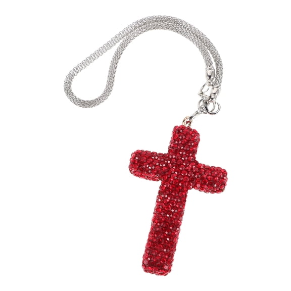 WEUVEB Red Rhinestone Cross Pendant Car Charm - Stylish Auto Interior Accessory for Vehicle Decoration