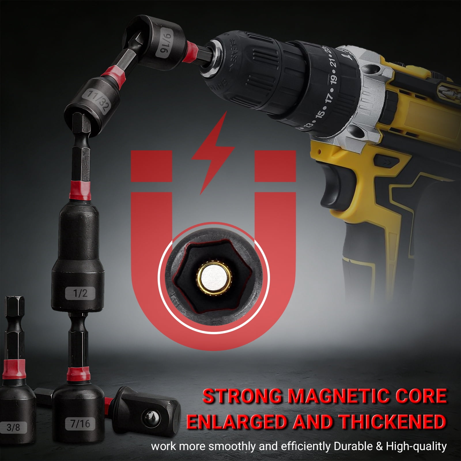 Goobetter 57PCS Magnetic Impact Nut Driver Set for Impact Drill, Magnetic Nut Driver Set Metric & SAE with Deep Nut Drivers, Socket Adapters, Wing Nut Driver, Power Bits, Quick Release Extension