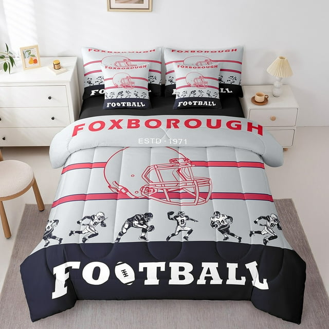 YST 7 Piece Bed in a Bag Full Size Comforter Set Football Bedding Set,American Football Reversible Design,Rugby Soft Microfiber Comforter with Sheet Set,All Season(Foxborough)