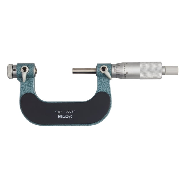 Mitutoyo 126-138 Screw Thread Micrometer, Interchangeable Anvil-Spindle Tip, Ratchet Stop, 1-2" Range, 0.001" Graduation, Plus /-0.0002" Accuracy