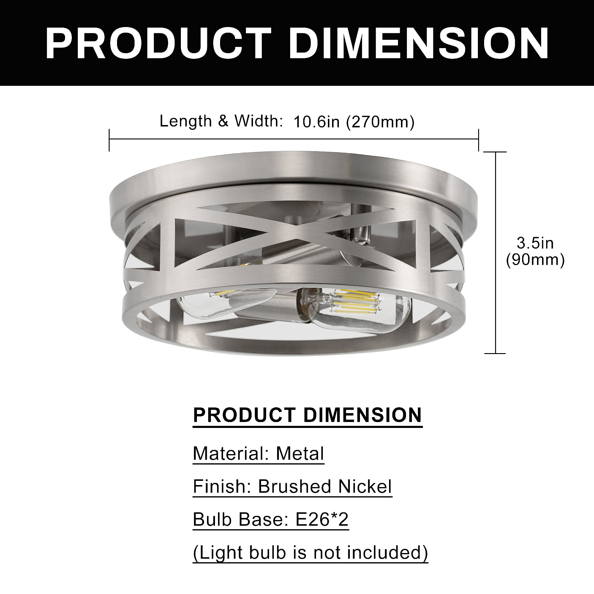 Briignite Modern Flush Mount Ceiling Light Fixtures – 2-Pack Brushed Nickel with Rustic Metal Cage, Ideal for Entryways and Kitchens