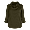 thumbnail image 5 of Tanghaowl Womens T Shirts, Fashion Satin Blouse with Asymmetrical Notched Lapel and Flared Sleeves for Everyday Casual Elegant Tunic Top Army Green XXL, 5 of 7