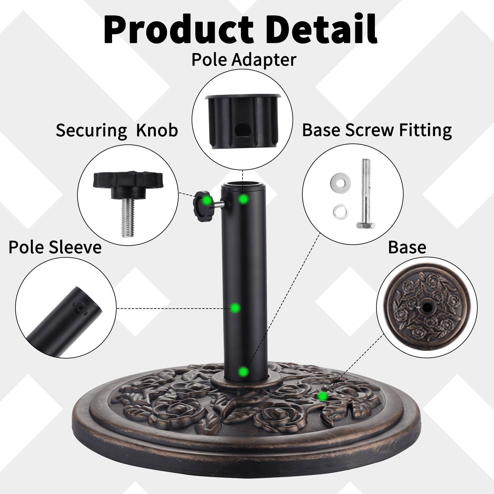 Autlaycil Round Cement Umbrella Base, Adjustment Knob, Fits 1.34"–1.9" Pole, 21.5 Pounds