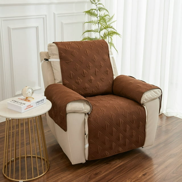 Customizable Coffee Brown Diamond Stitched Sofa Cover with Footrest Pad – 55x200CM Non-Slip Dustproof Protector for Single-Seater Living Room Recliners, Four-Season Luxury Design