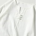 thumbnail image 3 of Two Piece Pants Sets Mens Two Piece Solid Cotton Linen 3/4 Sleeve V Neck Tops and Shorts Set, 3 of 11