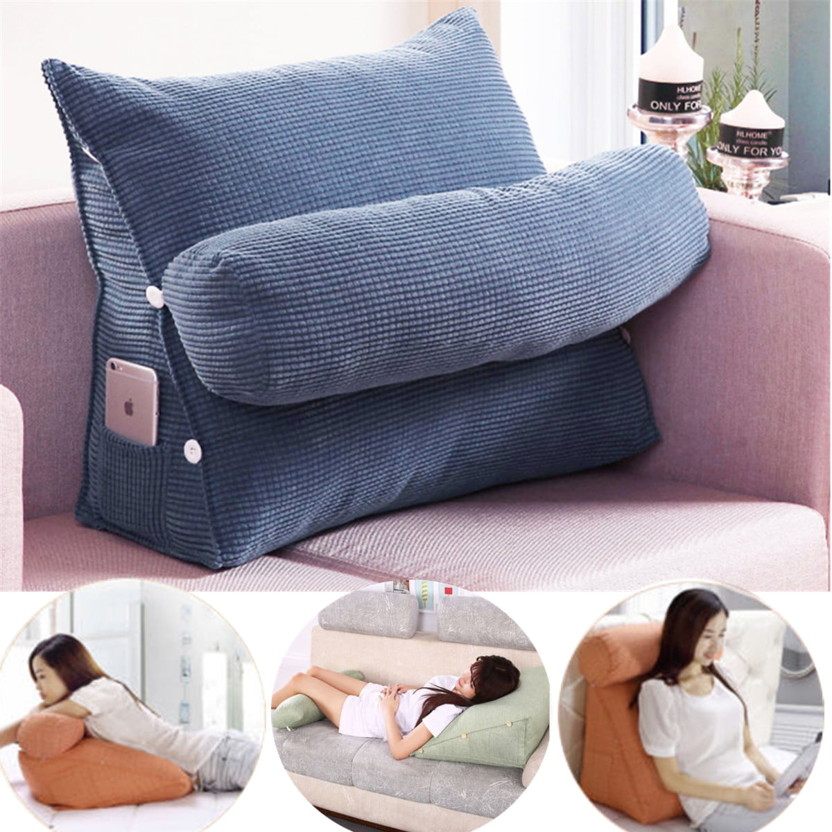Adjustable Cotton Back Wedge Cushion Office Sofa Bed Chair Rest Neck Fip Support 