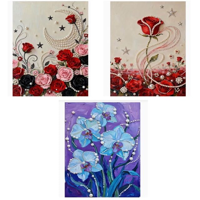 Kit de pintura de perlas DIY Set de arte hecho a mano con diamantes de viento • Cuentas de perlas texturizadas para principiantes sobre lienzo • Manualidades de decoración mural brillante, pack de 1