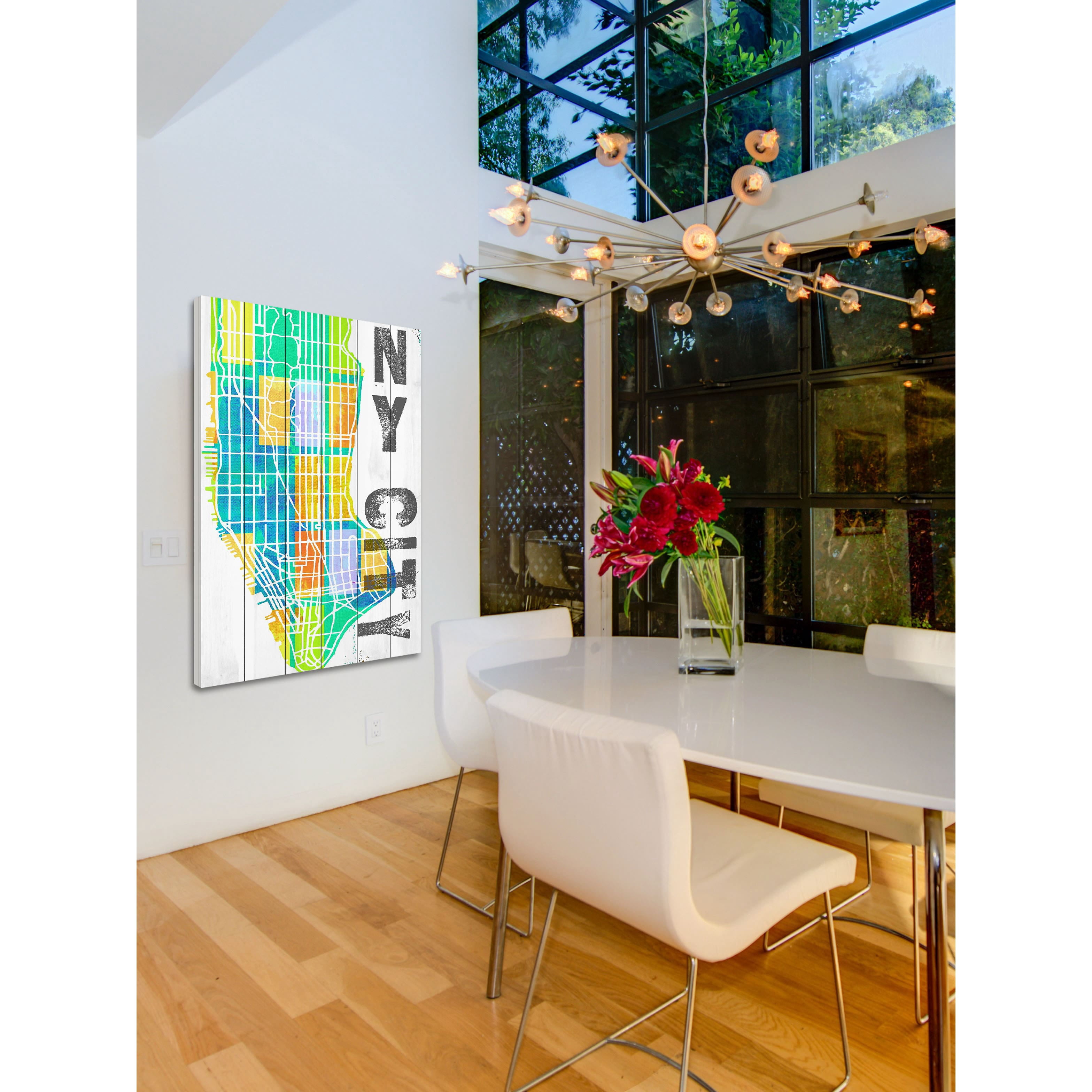 "NY City" Painting Print on White Wood
