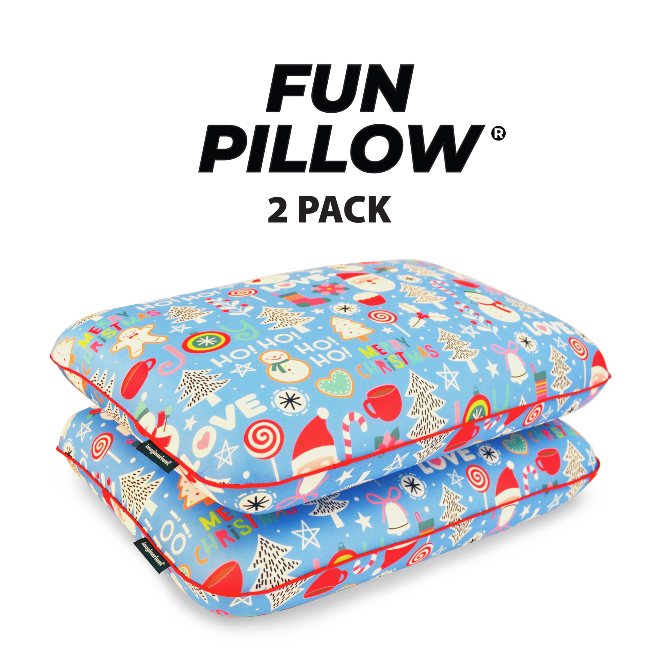Imaginarium Memory Foam Fun Pillow with Cool-to-the-Touch Cover, Standard/Queen, 2-Pack, Holly Jolly Blue