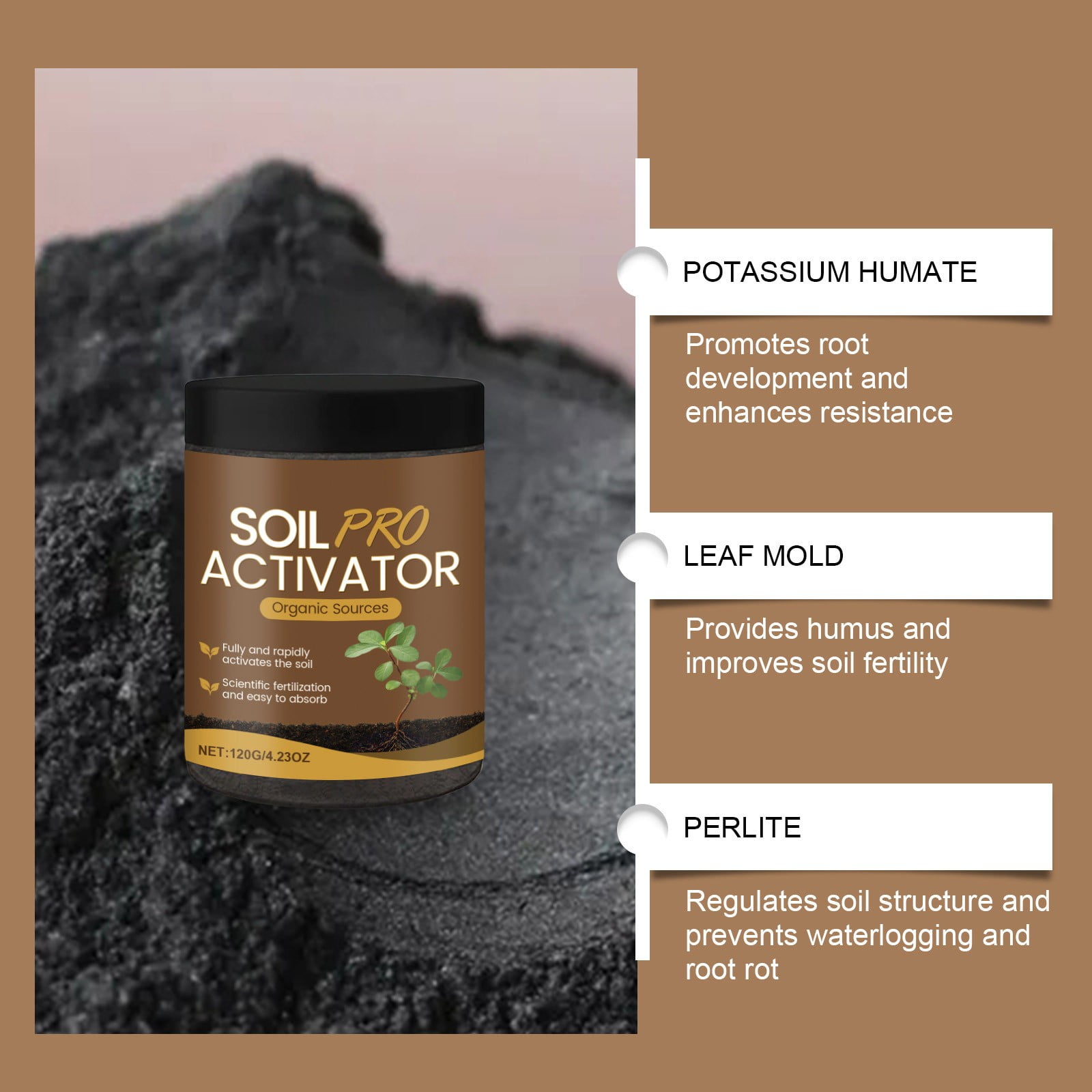 YUNAFFT Premium Soil Activated Treasure - Organic Soil Activator & Plant Fertilizer for Raised Garden Beds, Potting Mix, and Seedling Compost