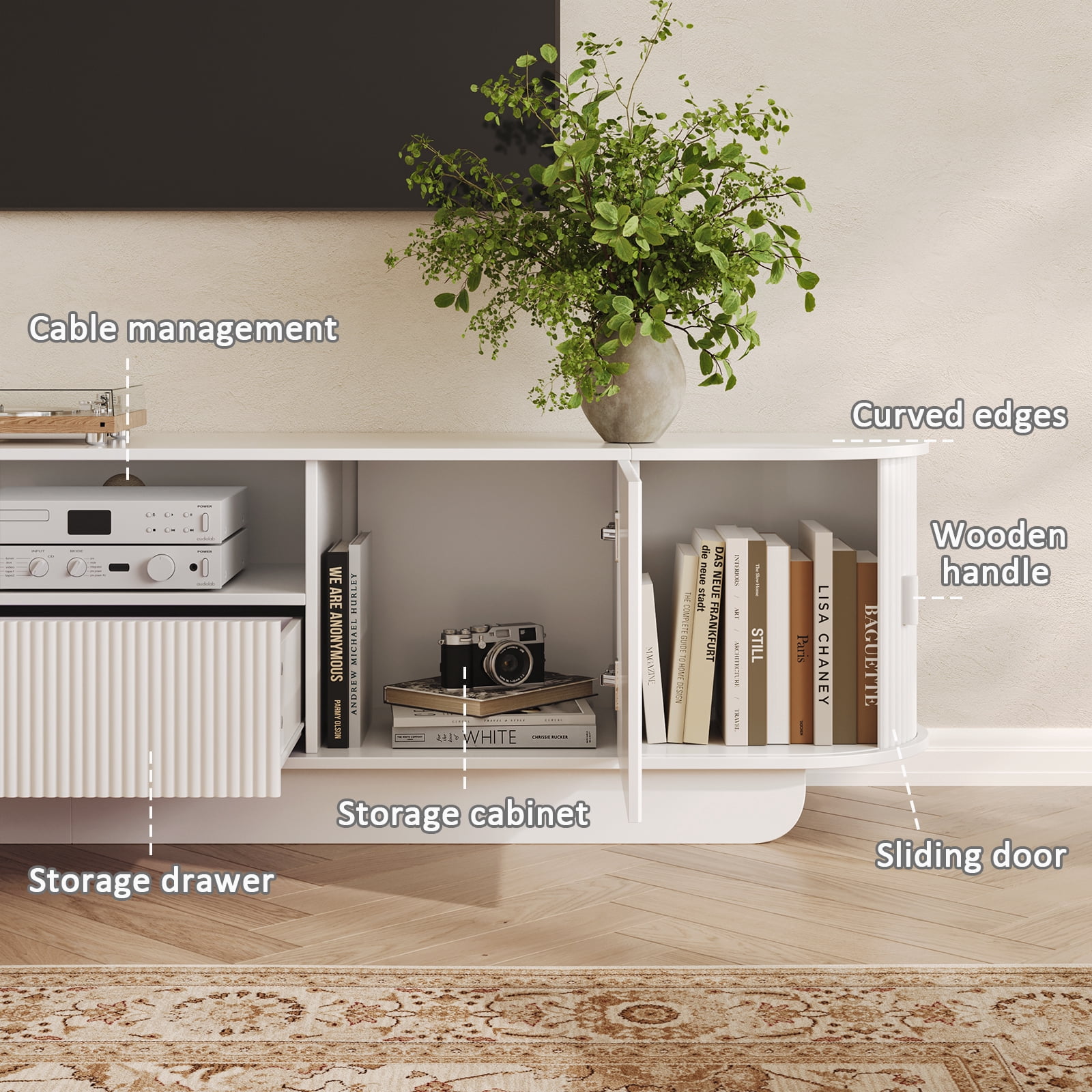 86.6'' TV Stand for TVs, Modern TV Console with Storage and Sliding Doors for Living Room, Bedroom
