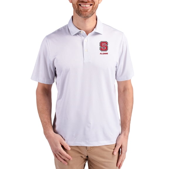 Men's Cutter & Buck White NC State Wolfpack Alumni Pike Eco Symmetry Print Stretch Recycled Polo