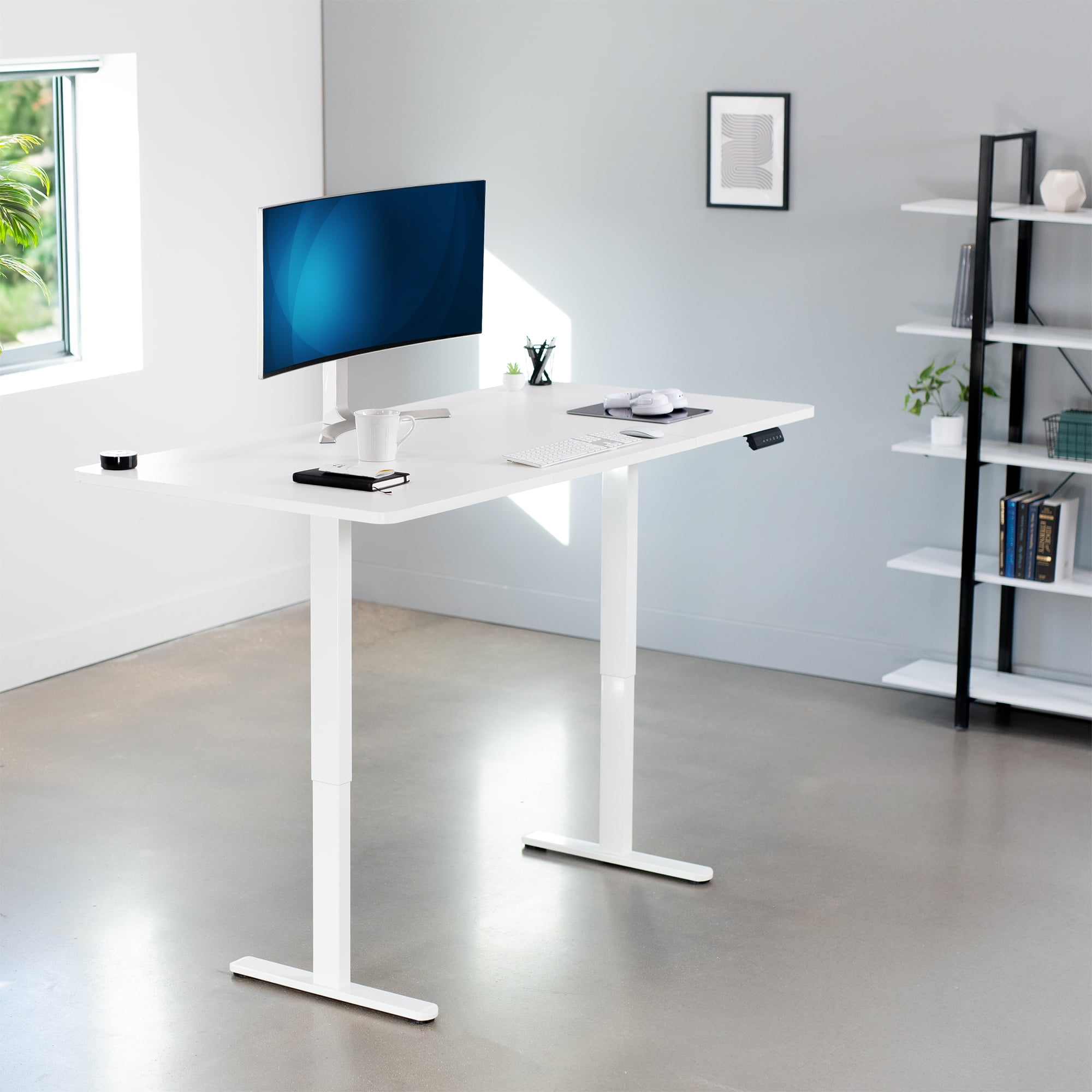 VIVO Electric Dual Motor 71” x 36” Standing Desk, White Top, White Frame