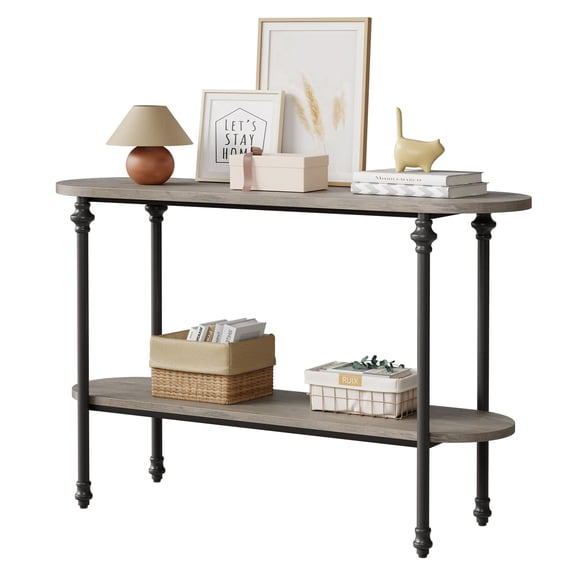 Panapinka Industrial 2-Tier Narrow Console Table, Skinny Behind Couch Sofa Table with Storage Shelf for Entryway, Hallway, Entrance & Living Room