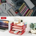 thumbnail image 2 of Paper Letter Tray Organizer with File Holder, 4-Tier Desk Accessories & Workspace Organizers with Drawer and 2 Pen Holder, Desk Organizers and Accessories for Office Supplies (Red), 2 of 14
