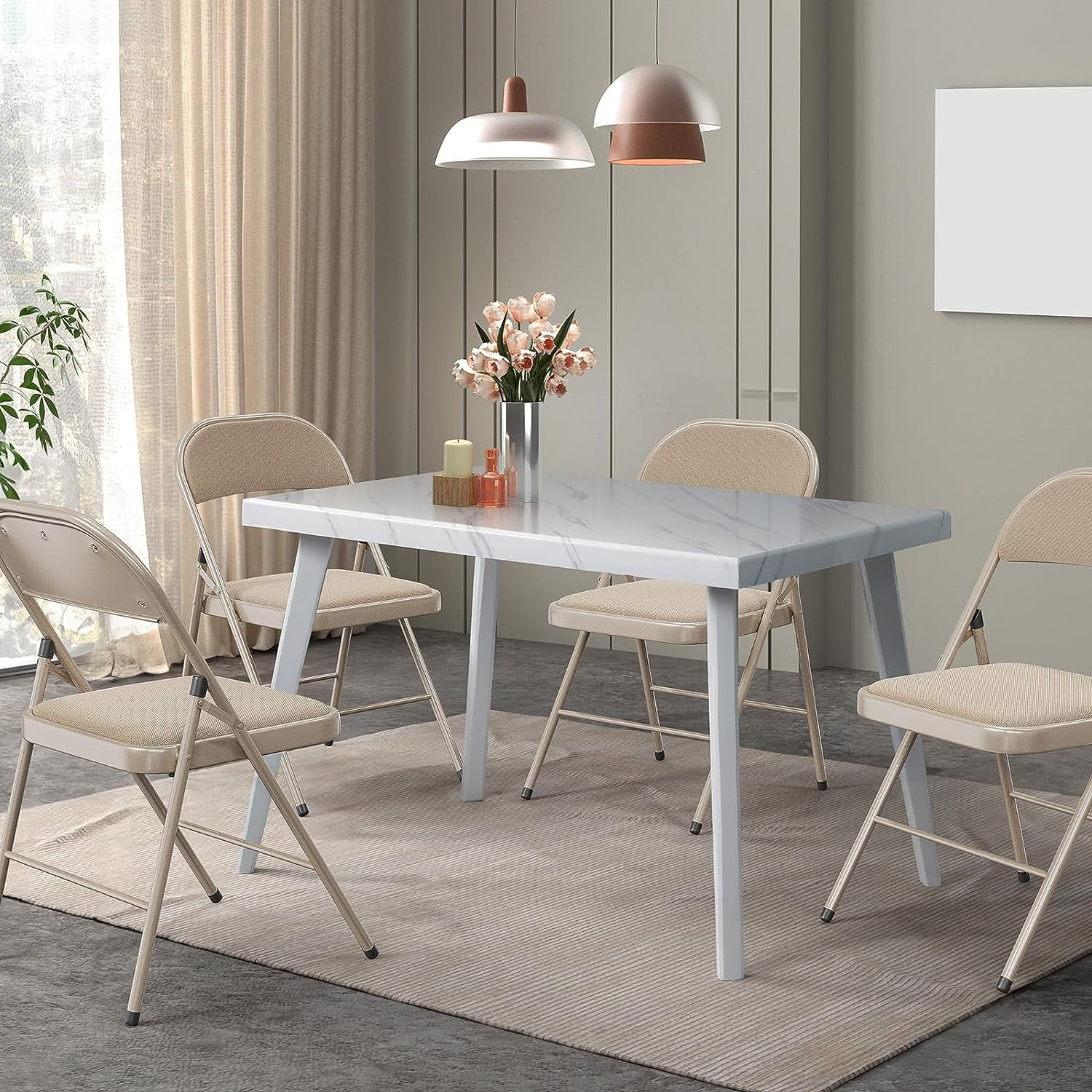 VINGLI Folding Chairs with Padded Seats, Metal Frame with Fabric Seat & Back, Capacity 350 lbs, Khaki, Set of 10