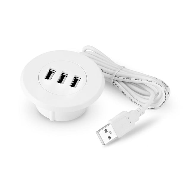 3-Port USB 2.0 Hub In-Desk Mounting Grommet Hole Embedded USB Splitter for Laptop PC Desktop ,Powerful Charging